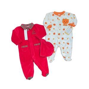 Carters Holiday Bodysuit Sz 3M Fleece 3 Piece Fall Pumpkin and Christmas Print